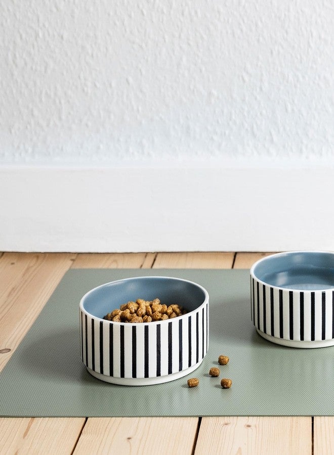 BS Case Ikeaa UTSÅDD Stoneware Pet Bowls, 11 cm (4.5 inches), Striped Pattern in Black-Blue/Grey-Blue, Dishwasher-Safe - Image 2